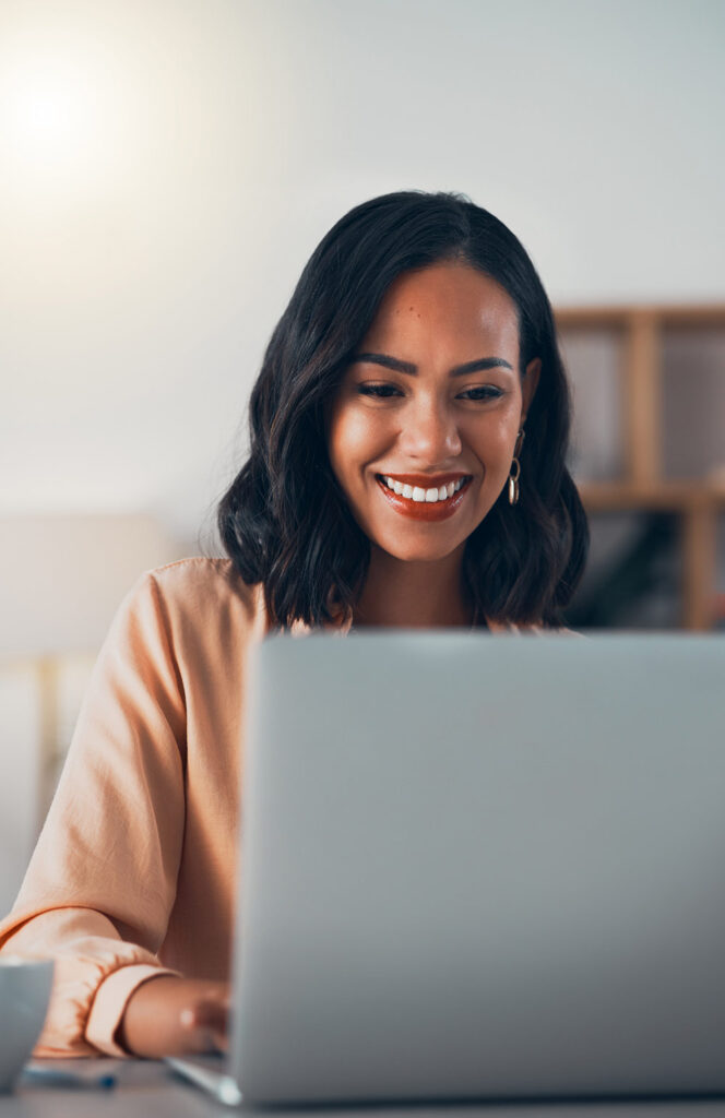 Happy lady making a product enquiry