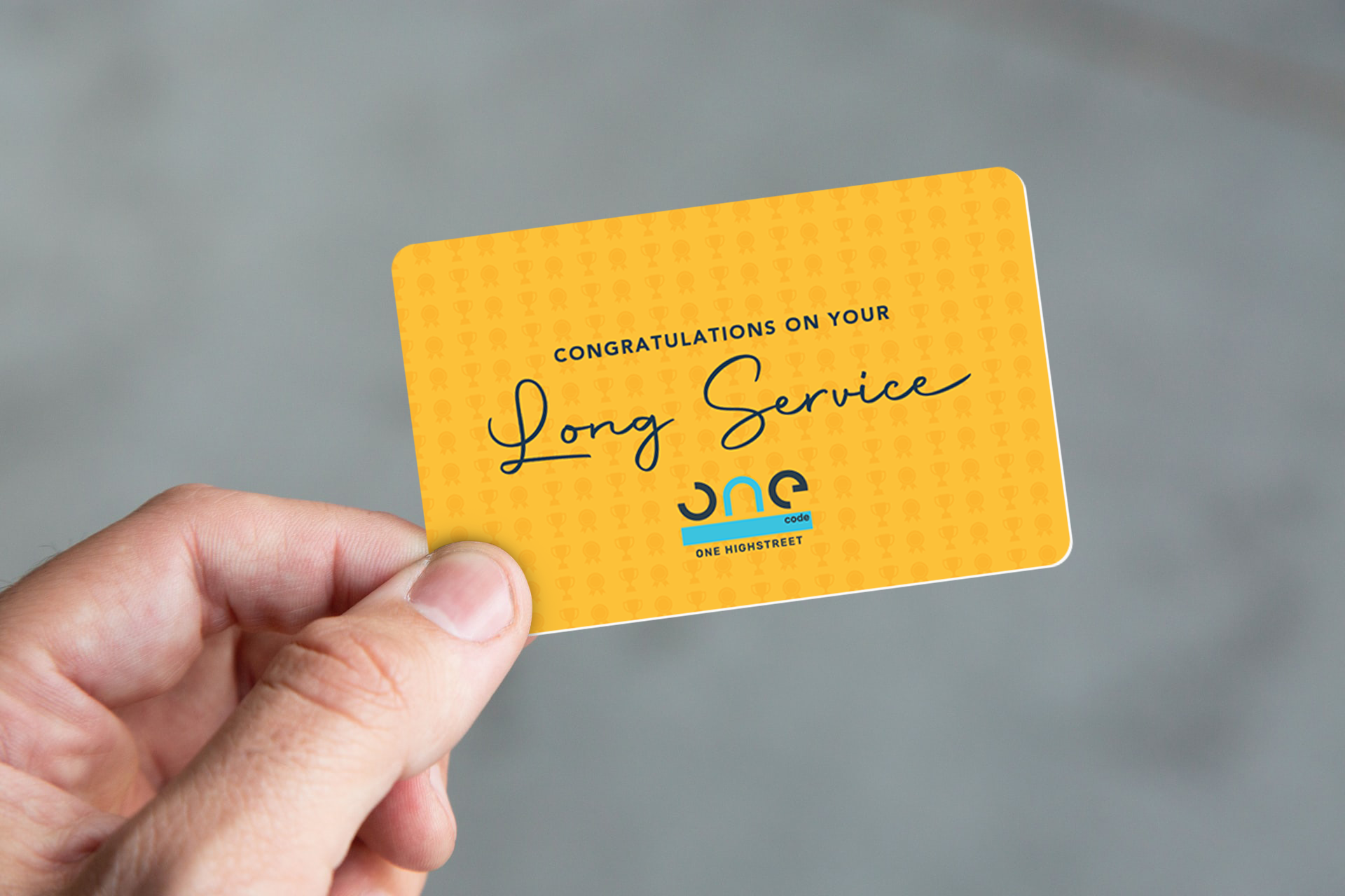 Long service award onecode gift card in someone's hand