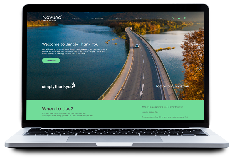 Simply Thank You Portfolio - Gifting Portal for Novuna displayed on laptop