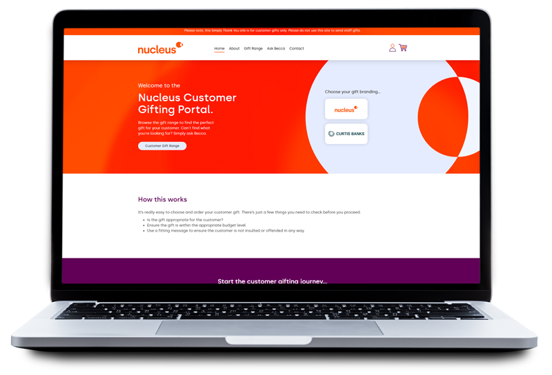 Simply Thank You Portfolio - Gifting Portal for Nucleus displayed on laptop