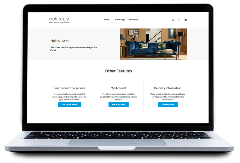 Simply Thank You Portfolio - Gifting Portal for Sofology displayed on laptop