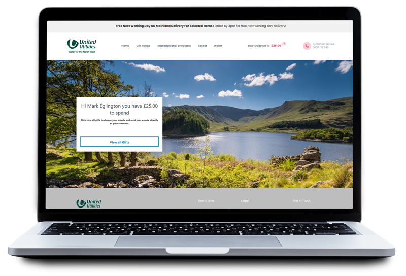 Simply Thank You Portfolio - Gifting Portal for United Utilities displayed on laptop